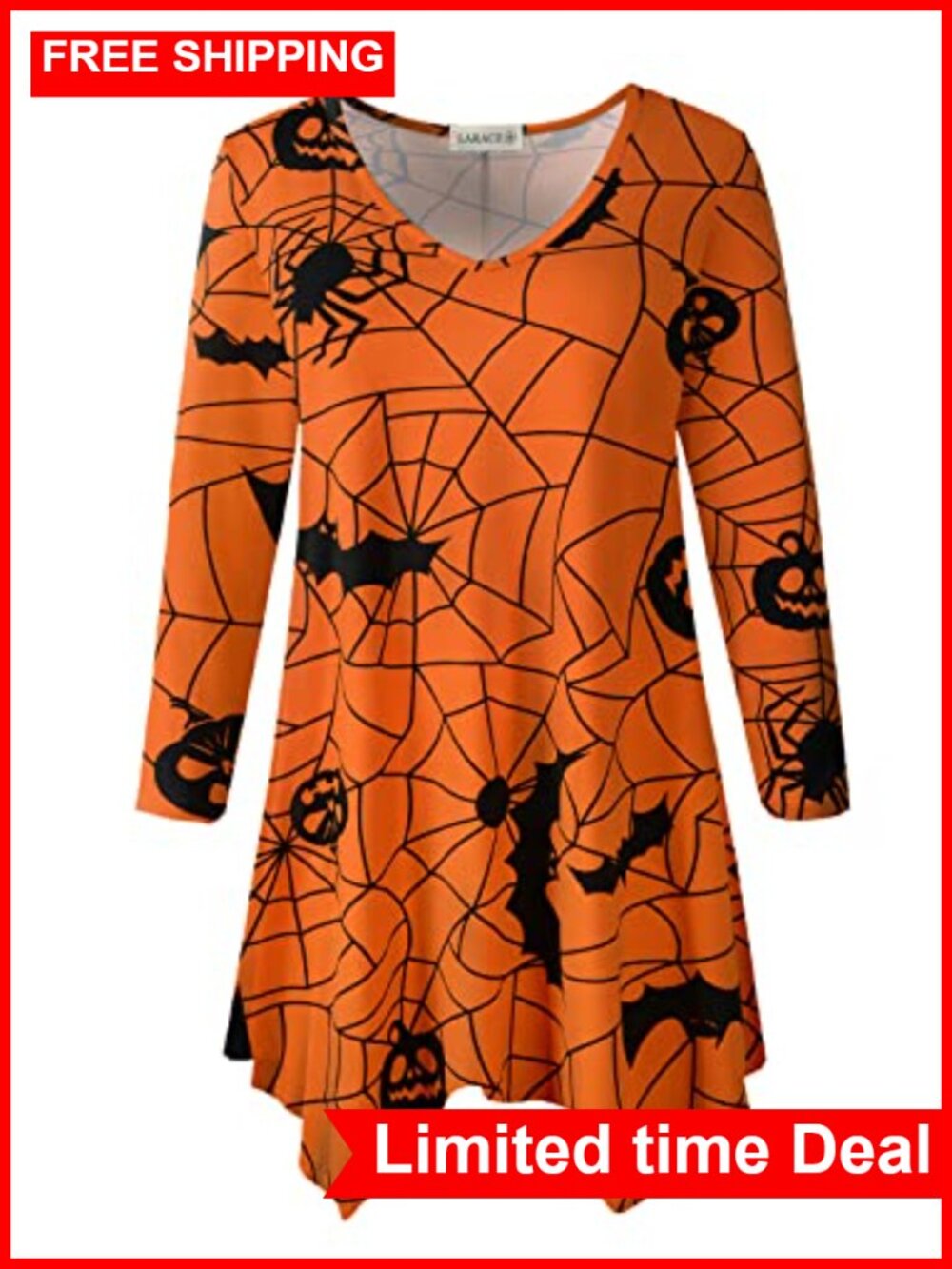 Plus Size V-Neck 3/4 Sleeve Asymmetrical Tunic Tops for Women